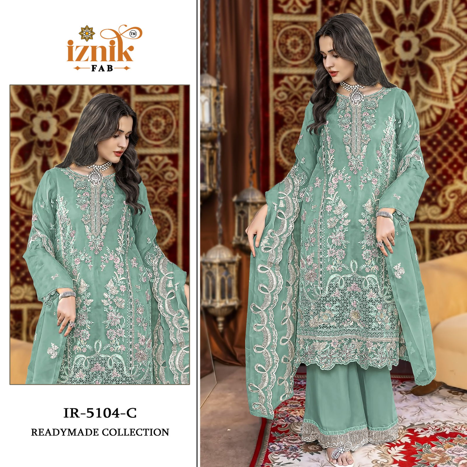 5104 A To D Iznik Organza Embroidery Pakistani Salwar Suits Suppliers In India
